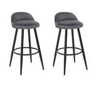 WOLTU Tabouret Bar Lot de 2, Chaise de Bar, Chaise Haute Cuisine, avec Dossier et Repose-Pieds, Velours, Cadre en Métal, Gris Foncé, BH296dgr-2