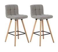 WOLTU Tabouret Bar Lot de 2, Chaise Haute avec Dossier et Repose-Pieds, Tabourets de Bar pour Cuisine, Bistro, Salle à Manger, en Bois Massif et Lin, Gris Clair