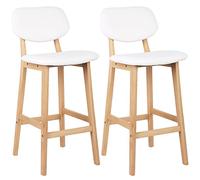 WOLTU Tabouret Bar Lot de 2, Chaise Haute Bois pour Îlot de Cuisine, Salle à Manger, Bistro, avec Dossier et Repose-Pieds, Tabourets en Similicuir, Blanc