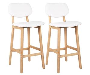 WOLTU Tabouret Bar Lot de 2, Chaise Haute Bois pour Îlot de Cuisine, Salle à Manger, Bistro, avec Dossier et Repose-Pieds, Tabourets en Similicuir, Blanc