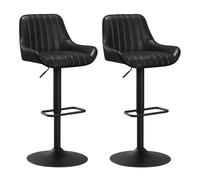 WOLTU Tabouret Bar, Lot de 2, Chaise Haute Cuisine, Réglable en Hauteur, avec Accoudoirs et Dossier, Siège Rembourré, pour Ilôt Central Cuisine, Bar, Restaurant, en Faux Cuir Ciré + Métal, Noir Pur