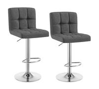 WOLTU Tabouret Bar Lot de 2, Hauteur Réglable, en Lin, Gris Foncé | Chaise de bar, Siège pivotant à 360°, avec Dossier et Repose-Pieds, pour Cuisine, Salle à Manger