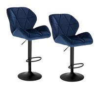 WOLTU Tabouret Bar Lot de 2, Hauteur Réglable, en Velours, Bleu | Chaise de bar, Siège pivotant à 360°, avec Dossier et Repose-Pieds, pour Cuisine, Salle à Manger