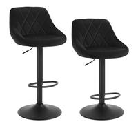 WOLTU Tabouret Bar Lot de 2, Hauteur Réglable, en Velours, Noir | Chaise de bar, Siège pivotant à 360°, avec Dossier et Repose-Pieds, pour Cuisine, Salle à Manger