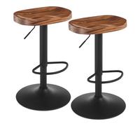 WOLTU Tabouret Bar, Lot de 2, Tabouret de Bar en Bois, Chaise de Bar, Tabouret Haut, Cadre en Métal, Réglable en Hauteur, Pivotant à 360°, avec Repose-Pieds, Industriel, Chêne Clair, Marron Rustique
