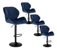 WOLTU Tabouret Bar Lot de 4, Hauteur Réglable, en Velours, Bleu | Chaise de bar, Siège pivotant à 360°, avec Dossier et Repose-Pieds, pour Cuisine, Salle à Manger