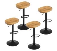 WOLTU Tabouret Bar, Lot de 4, Tabouret de Bar en Bois, Chaise de Bar, Tabouret Haut, Cadre en Métal, Réglable en Hauteur, Pivotant à 360°, avec Repose-Pieds, Industriel, Chêne foncé, BH413dc-4