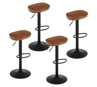 WOLTU Tabouret Bar, Lot de 4, Tabouret de Bar en Bois, Chaise de Bar, Tabouret Haut, Cadre en Métal, Réglable en Hauteur, Pivotant à 360°, avec Repose-Pieds, Industriel, Marron, BH413br-4