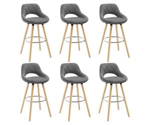 WOLTU Tabouret Bar, Lot de 6, Chaise Haute Bar, Tabouret Haut avec Dossier et Repose-Pieds, Cadre en Bois, Siège en Lin, Gris foncé, BH111dgr-6