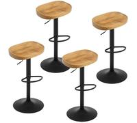 WOLTU Tabouret Bar Pivotant, Lot de 4, Chaise Haut Industriel, Assise en bois massif, Cadre Métal, Réglable en Hauteur, Chêne foncé