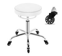 WOLTU Tabouret Bureau, Tabouret roulettes, Siège Rembourré de Mousse à Mémoire de Forme, en PU, Hauteur Réglable, roulettes en Caoutchouc, pour Salon de Massage, Bureau, Clinique, Blanc