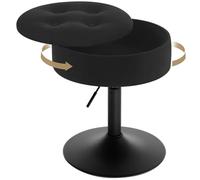 WOLTU Tabouret Coiffeuse, avec Rangement, Velours, Noir | Tabouret de Maquillage Pivotant, Tabouret Bas, Réglable en Hauteur, 50-66,5 cm, Siège Rond, pour Bar Chambre à Coucher