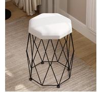WOLTU Tabouret Coiffeuse, Chaise Coiffeuse Rembourré en Velours, Pouf Coiffeuse, Cadre en Métal, 30x30x44cm, Blanc+Noir