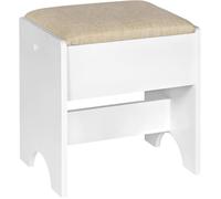 WOLTU Tabouret Coiffeuse, Chaise de Maquillage Rembourré, 40x30x45cm, Siège en Lin et MDF, Beige+Blanc W0ETT0011