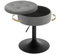 WOLTU Tabouret Coiffeuse, Tabouret Bar Bas avec Rangement, Réglable en Hauteur 50-66,5 cm, Pivotant, Siège Maquillage Rond, pour Chambre à Coucher, Salle à Manger, Velours, Gris foncé BH329dgr-1