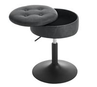 WOLTU Tabouret Coiffeuse, Tabouret Bar Bas, Réglable en Hauteur, en Velours, Pivotant, Siège Rond avec Rangement Caché, Multifonctionnel, Anthracite, BH439an-1