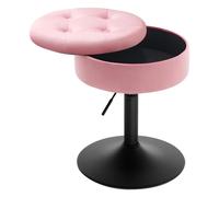 WOLTU Tabouret Coiffeuse, Tabouret Bar Bas, Réglable en Hauteur, en Velours, Pivotant, Siège Rond avec Rangement Caché, Multifonctionnel, Rose, BH329rs-1