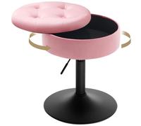 WOLTU Tabouret Coiffeuse, Tabouret de Maquillage avec Rangement, Pivotant, Tabouret Bar Bas Réglable en Hauteur 50-66,5 cm, Siège Rond pour Chambre à Coucher, Salle à Manger, Velours, Rose