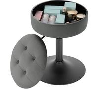 WOLTU Tabouret Coiffeuse, Tabouret de Maquillage avec Rangement, Pivotant, Tabouret Bar Bas Réglable en Hauteur 50-66,5 cm, Siège Rond pour Chambre à Coucher, Salle à Manger, Velours, Gris foncé