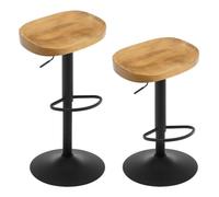 WOLTU Tabouret de Bar en Bois, Lot de 2 - Chaise Haute Industrielle, Cadre en Métal, Réglable en Hauteur, Pivotant à 360°, avec Repose-Pieds - Chêne Foncé, BH413dc-2