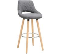 WOLTU Tabouret de bar, en lin et bois massif avec dossier et repose-pieds, Gris Foncé