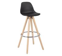 WOLTU Tabouret de Bar en Similicuir Siège de Cuisine Pied en bois avec Repose-Pied,Noir
