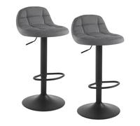 WOLTU Tabouret de Bar en Velours Lot de 2, Tabourets Hauts Pivotants à 360° avec Dossier, Repose-Pieds et Siège Réglable en Hauteur 60-82cm, Gris Foncé, BH317dgr-2