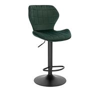 WOLTU Tabouret de Bar Lot de 1 Tabourets Réglables de 60-82cm en Hauteur Tabouret Pivotant à 360° avec Dossier Repose-Pieds Chaise de Bar en Velours Métal Chaise Debout Vert Foncé BH324dgn-1