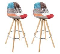 WOLTU Tabouret de Bar Lot de 2, avec Dossier, Lin, Patchwork Multicolore | Chaise de bar avec Repose-Pied, pour ilot central cuisine, Salon, Salle à Manger