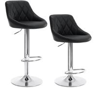 WOLTU Tabouret de bar lot de 2 avec repose-pieds,hauteur réglable,Tabouret en similicuir,siège bien rembourré,Noir