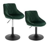 WOLTU Tabouret de Bar, Lot de 2, Chaise Coiffeuse en Velours, Vert Foncé | Tabouret de bistrot Pivotante, Réglable en Hauteur 42-58 cm, avec Dossier, Structure métallique, pour Cuisine, Salon Chambre