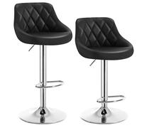 WOLTU Tabouret de Bar Lot de 2, Chaise de Bar Haute Cuisine, Réglable en Hauteur, Siège pivotant à 360° Confortable, avec Dossier et Repose-Pieds, pour Cuisine, Salle à Manger, en Similicuir, Noir