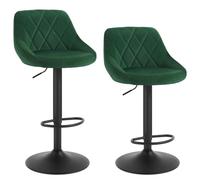 WOLTU 2 X Tabourets de bar siège bien rembourré en velours , Hauteur réglable pieds en métal, Vert Foncé