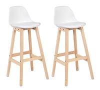 WOLTU Tabouret de Bar Lot de 2, Chaise Haute Cuisine, avec Dossier, Siège Rembourré, Repose-Pieds, pour Cuisine, Bar, Similicuir, Pieds en Bois, Blanc