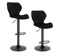 WOLTU Lot de 2 Tabouret de Bar en Velours,Réglables en Hauteur,Pivotant à 360°avec Dossier Repose-Pieds,Noir,siège 48x38cm