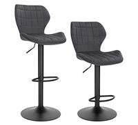 WOLTU Tabouret de Bar Lot de 2 Tabourets Réglables de 60-82cm en Hauteur Tabouret Pivotant à 360° avec Dossier Repose-Pieds Chaise de Bar en Velours Métal Chaise Debout Gris Foncé BH324dgr-2