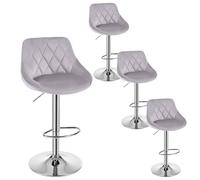 WOLTU Tabouret de Bar Lot de 4, Chaise de Bar Haute Cuisine, Réglable en Hauteur, Siège pivotant à 360° Confortable, avec Dossier et Repose-Pieds, pour Cuisine, Salle à Manger, en Velours, Gris Clair