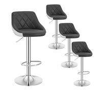 WOLTU Tabouret de Bar Lot de 4, Chaise de Bar Haute Cuisine, Réglable en Hauteur, Siège pivotant à 360° Confortable, avec Dossier et Repose-Pieds, pour Cuisine,Salle à Manger,en Similicuir,Gris+Blanc