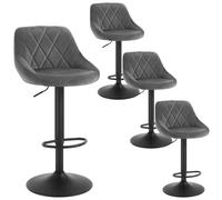 WOLTU Tabouret de Bar Lot de 4, Chaise de Bar Haute Cuisine, Réglable en Hauteur, Siège pivotant à 360° Confortable, avec Dossier et Repose-Pieds, pour Cuisine, Salle à Manger, en Velours, Gris Foncé