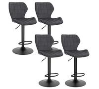 WOLTU Tabouret de Bar Lot de 4 Tabourets Réglables de 60-82cm en Hauteur Tabouret Pivotant à 360° avec Dossier Repose-Pieds Chaise de Bar en Velours Métal Chaise Debout Gris Foncé BH324dgr-4