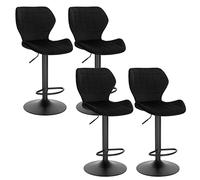 WOLTU Tabouret de Bar Lot de 4 Tabourets Réglables de 60-82cm en Hauteur Tabouret Pivotant à 360° avec Dossier Repose-Pieds Chaise de Bar en Velours Métal Chaise Debout Noir BH324sz-4
