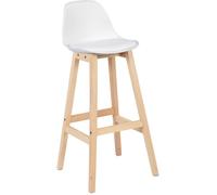 WOLTU Tabouret de Bar, Chaise Haute Cuisine, avec Dossier, Siège Rembourré, Repose-Pieds, pour Cuisine, Bar, Similicuir, Pieds en Bois, Blanc