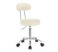 WOLTU Tabouret de Bureau, avec Dossier, en PU, Crème | Chaise Pivotante, Tabouret Roulettes, Hauteur réglable, 47-59cm, pour Salon de Beauté, Bureau