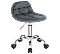 WOLTU Tabouret de Bureau Pivotant à roulettes, Tabouret avec Dossier Réglable en Hauteur Entre 43,5 et 55cm, en Velours, Gris foncé, BS131dgr