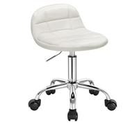 WOLTU Tabouret de Bureau Pivotant à roulettes, Tabouret avec Dossier Réglable en Hauteur Entre 43,5 et 55cm, en Velours Crème Blanc BS131cm