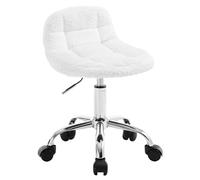 WOLTU Tabouret de Bureau Pivotant à roulettes, Tabouret avec Dossier Réglable en Hauteur Entre 43,5 et 55cm, en Chenille, Blanc, BS174ws