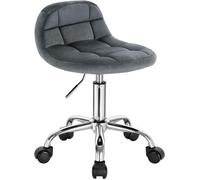 WOLTU Tabouret de Bureau, Tabouret Coiffeuse en Velours, Chaise d'Ordinateur Pivotante à roulettes, Gris foncé W0ATT0059