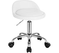 WOLTU Tabouret de Bureau, Tabouret Rond avec Dossier, Tabouret Coiffeuse à roulettes en Similicuir, Blanc W0ATT0062