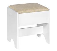 WOLTU Tabouret de Maquillage Rembourré, Chaise Coiffeuse 40x30x45cm, Siège pour Chambre Salon, Pouf Moderne en Lin et MDF, Beige+Blanc, MB6098be