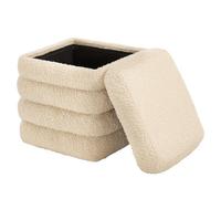 WOLTU Tabouret de Rangement Pliant, Pouf Coffre avec Couvercle Amovible, Rembourré, Cadre MDF, Revêtement en Polaire Teddy, pour Salon, Chambre, Entrée, Beige